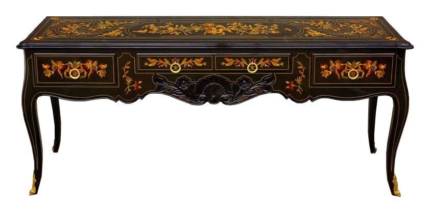 Louis XV-style bureau plat with floral marquetry and gilt-bronze mounts